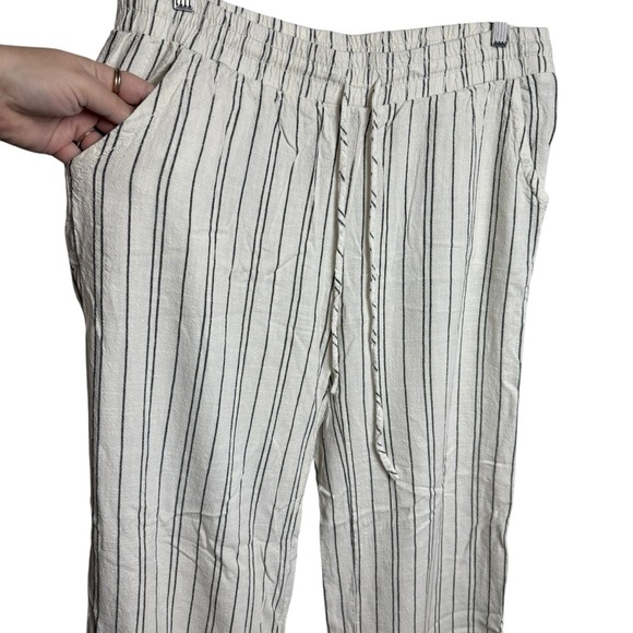 Linen Blend PullOn Pants Nautical Wide Leg Beach Striped Beige SZ L Lagenlook - Picture 2 of 10